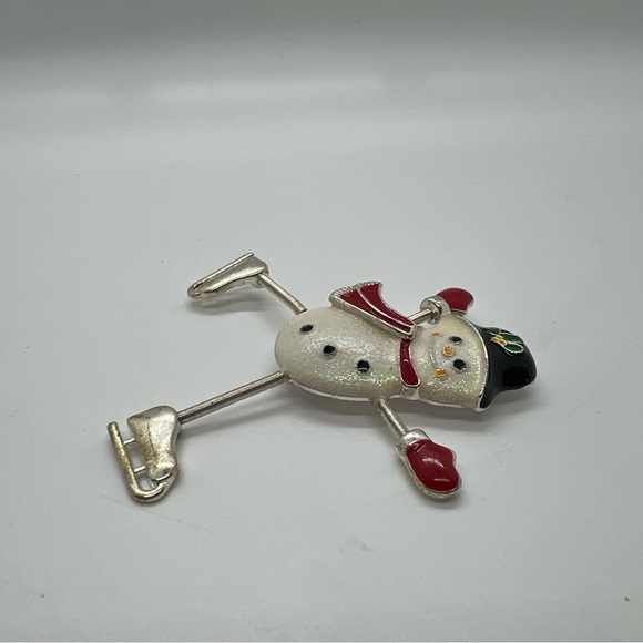 Silver Enamel Snowman Brooch With Spring Legs - Picture 3 of 9